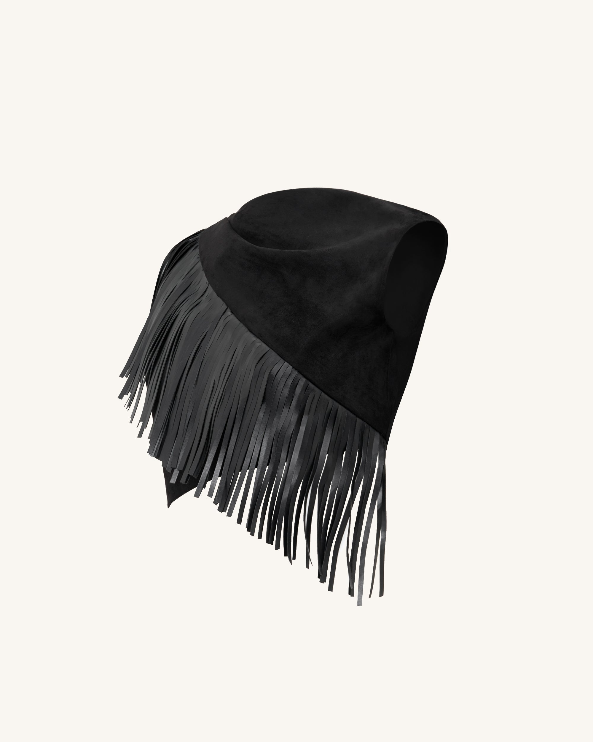 Ariana Asymmetric Fringe Sueded Top - Black | JW PEI