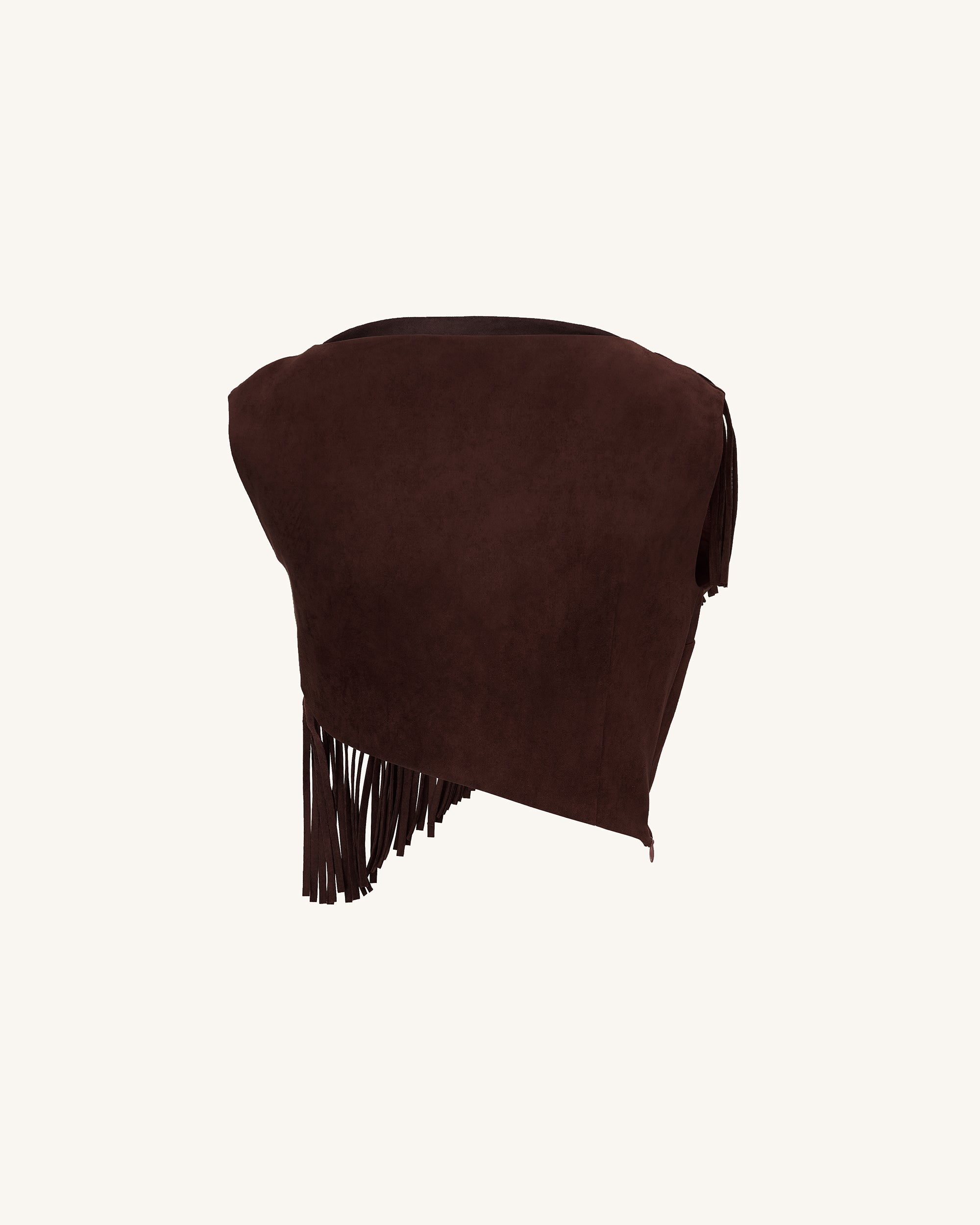 Ariana Asymmetric Fringe Sueded Top - Burgundy | JW PEI