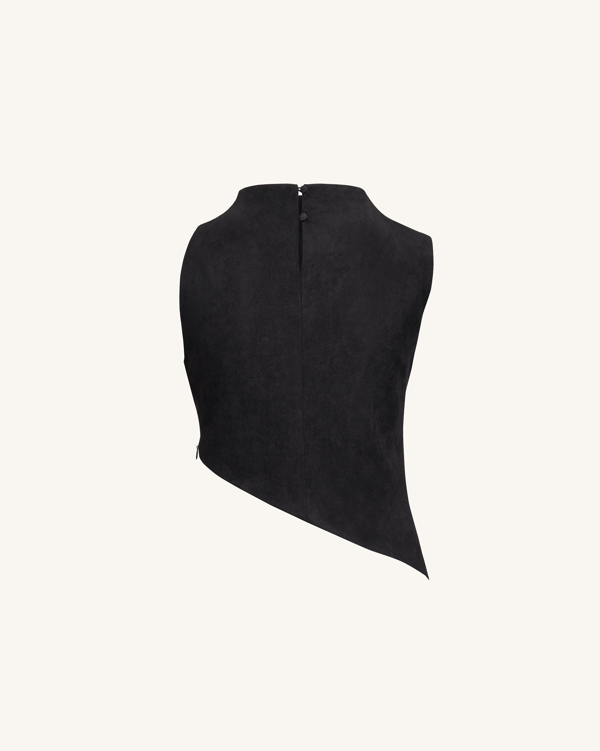 Adeline Asymmetric Fringe Sueded Top - Black | JW PEI