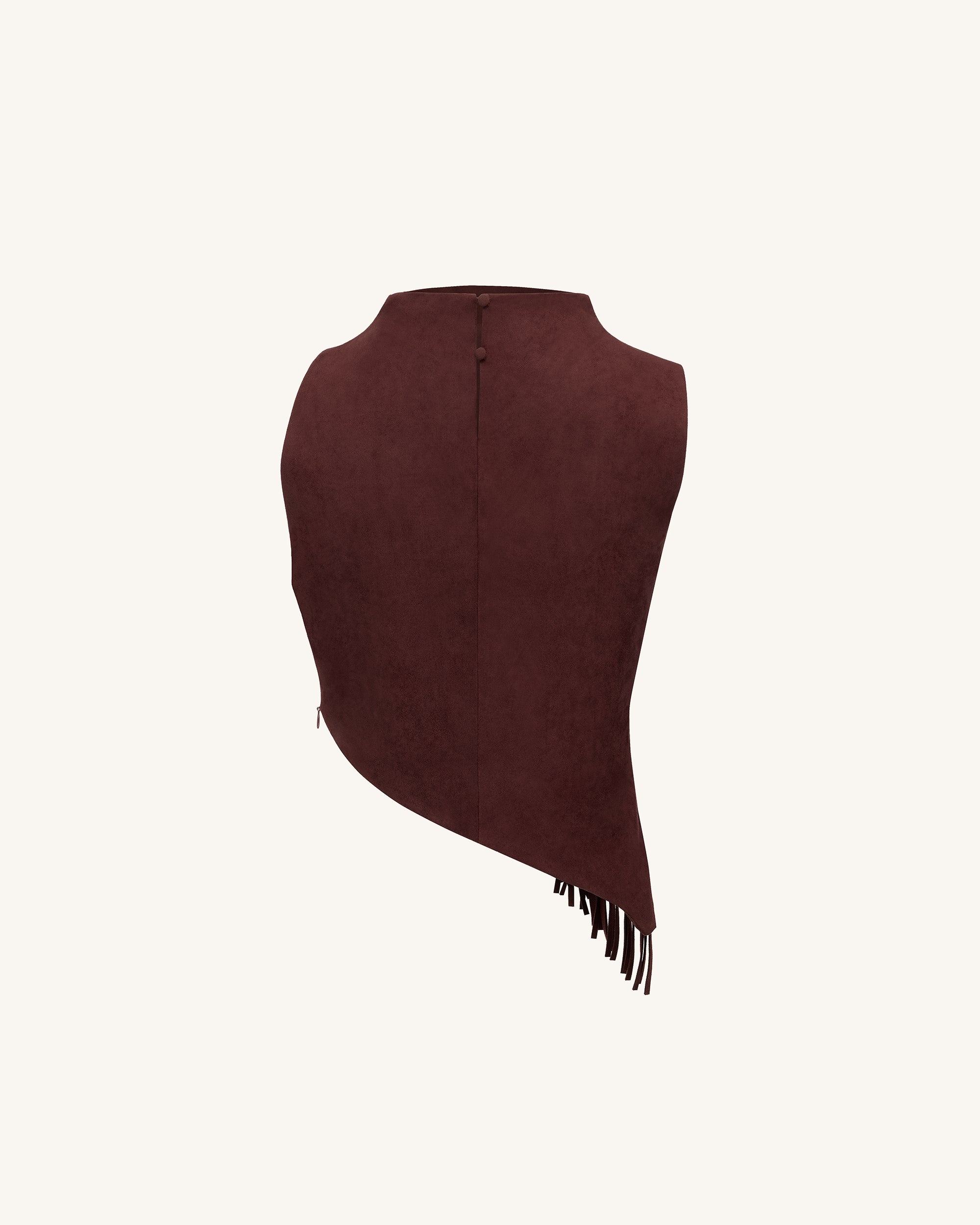 Adeline Asymmetric Fringe Sueded Top - Burgundy | JW PEI