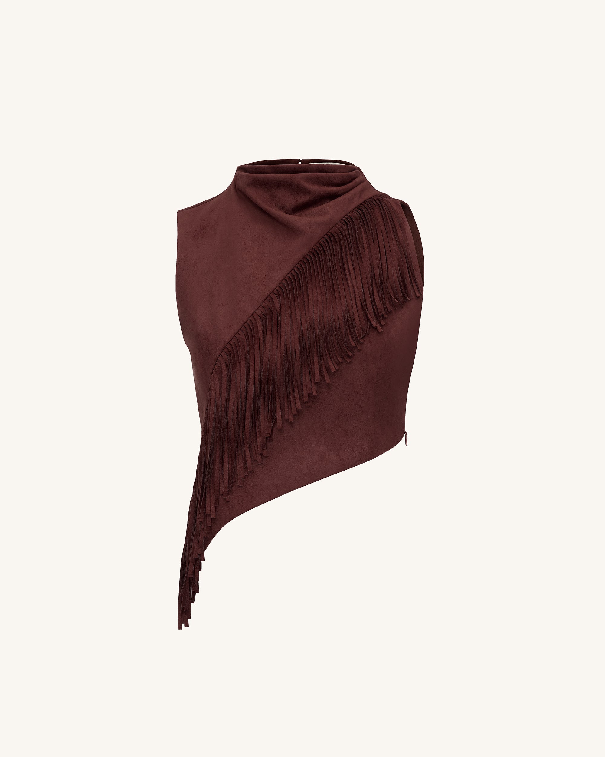 Adeline Asymmetric Fringe Sueded Top - Burgundy | JW PEI