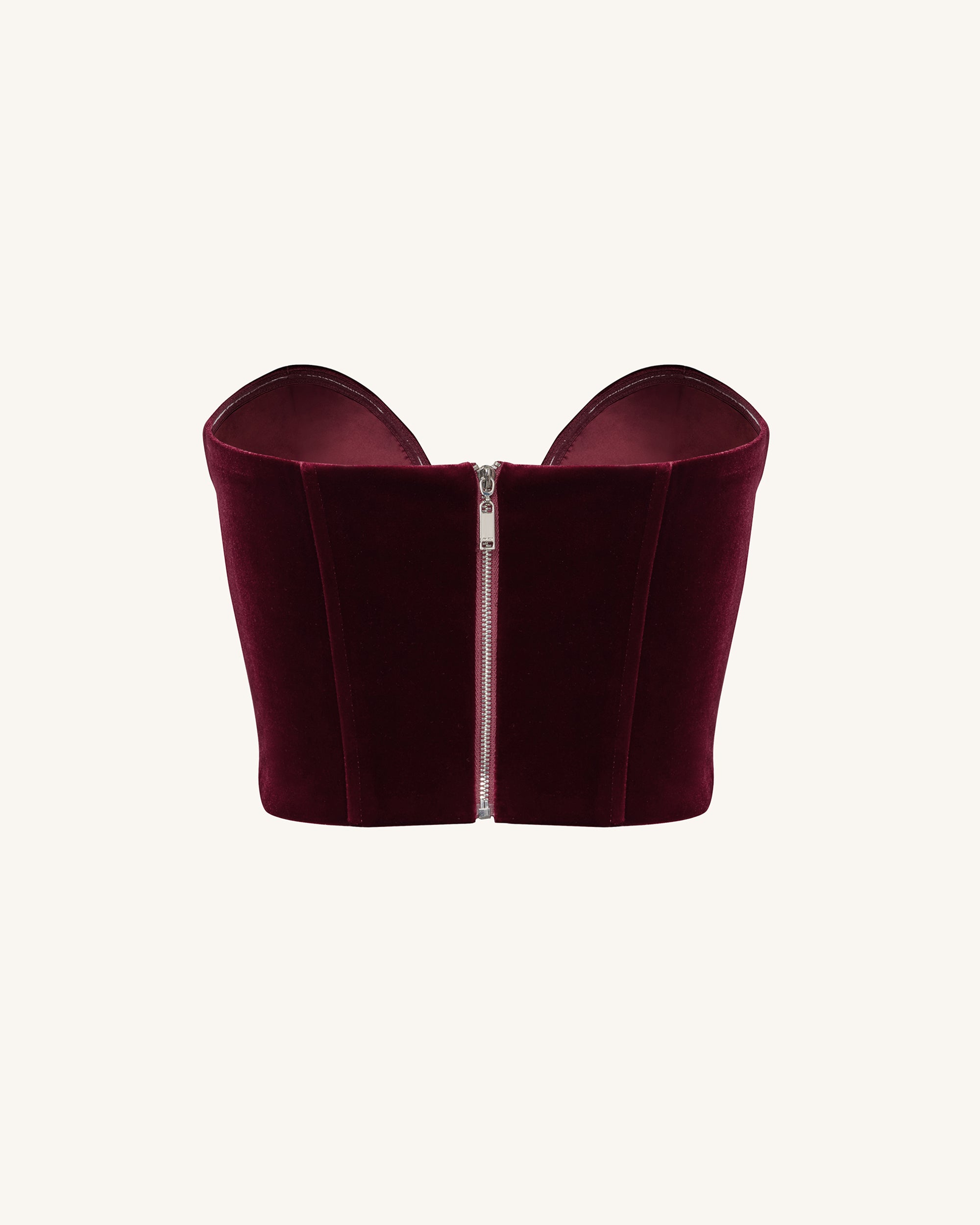 Anna Low-cut Velvet Corset Top - Claret