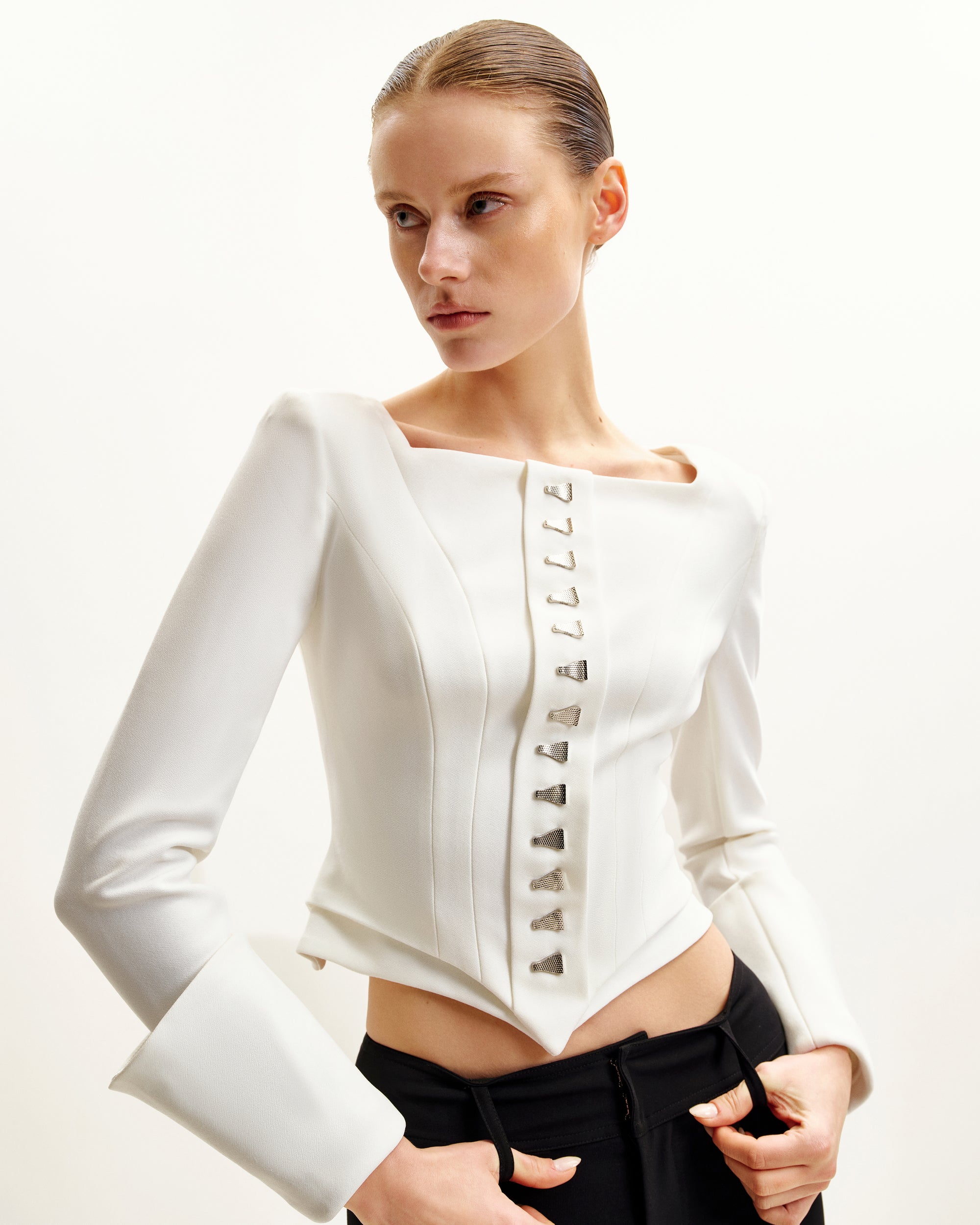 Lydia Corset-Inspired Blazer - White