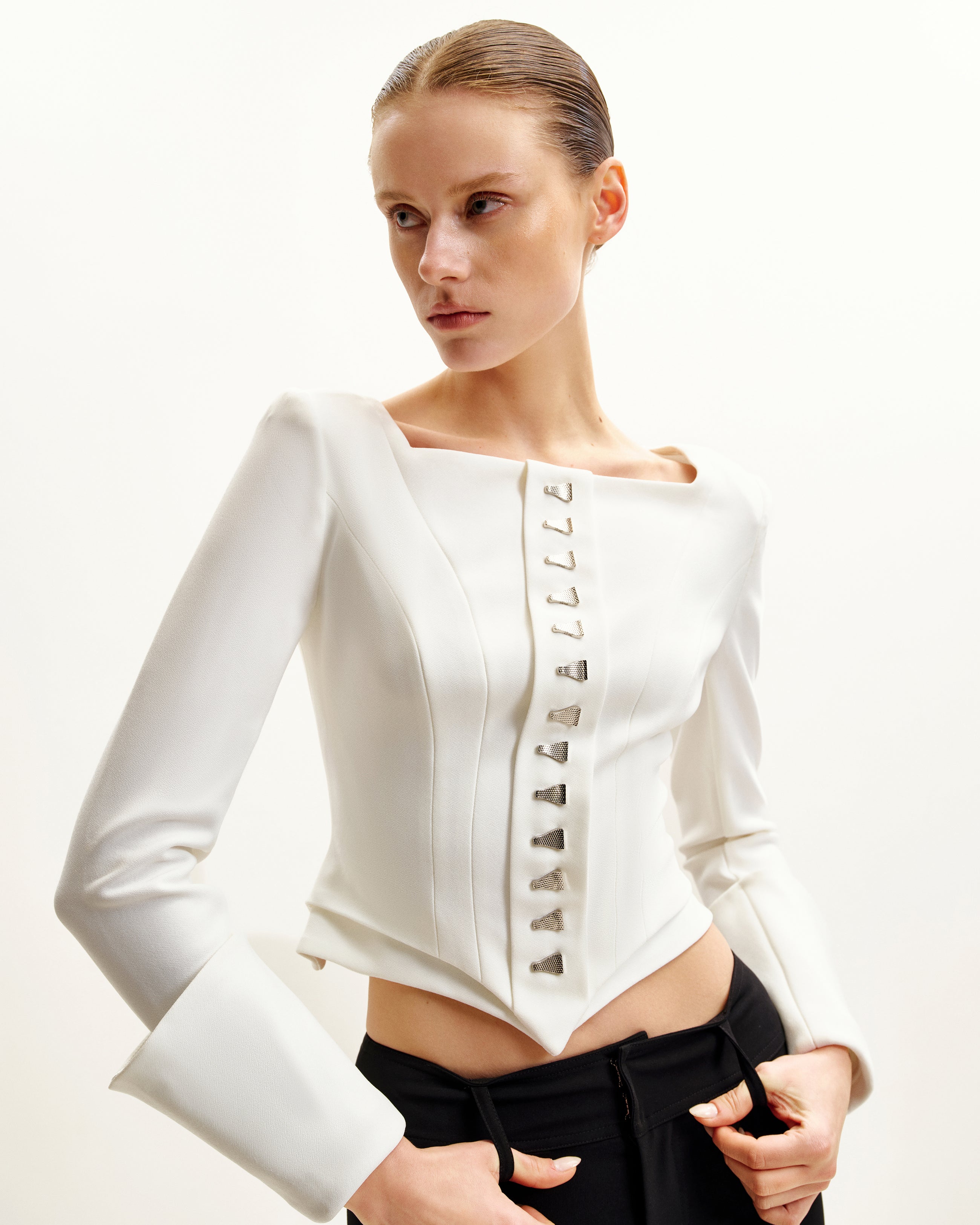 Lydia Corset-Inspired Blazer - White