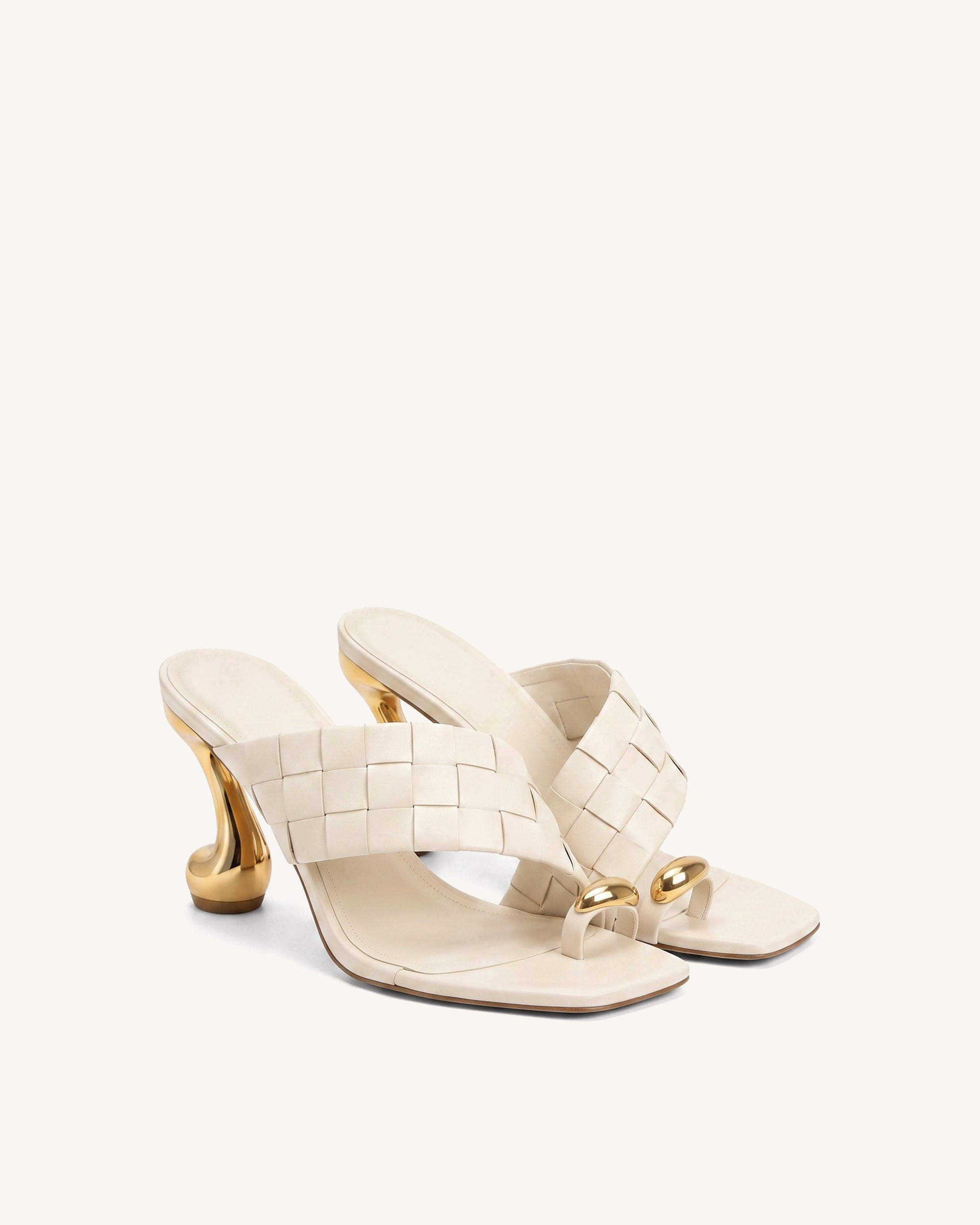 Noemi Square-Toe Woven Hardware Mules - Beige