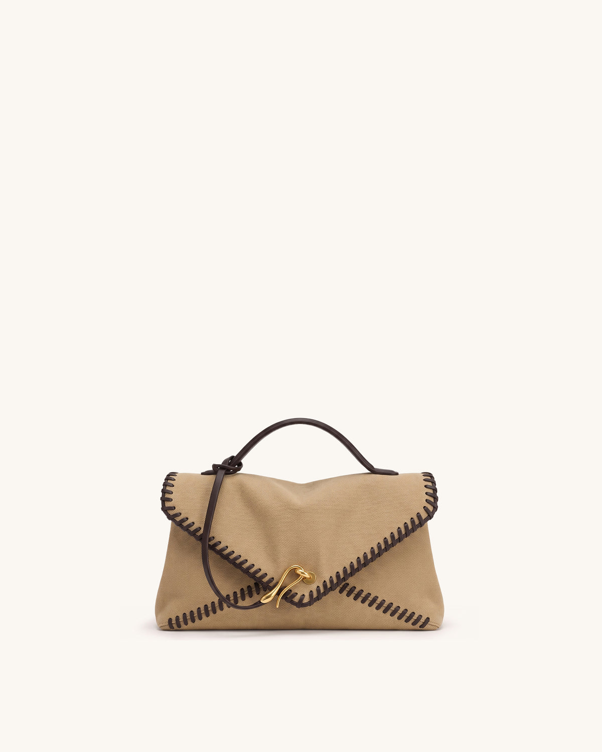 Celeste Whipstitch Trim Envelope Bag - Dark Brown Canvas