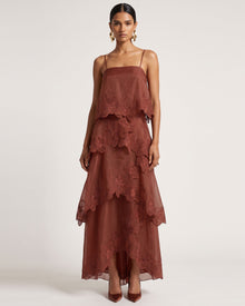 Orchid Embroidered Layered Maxi Dress - Reddish Brown