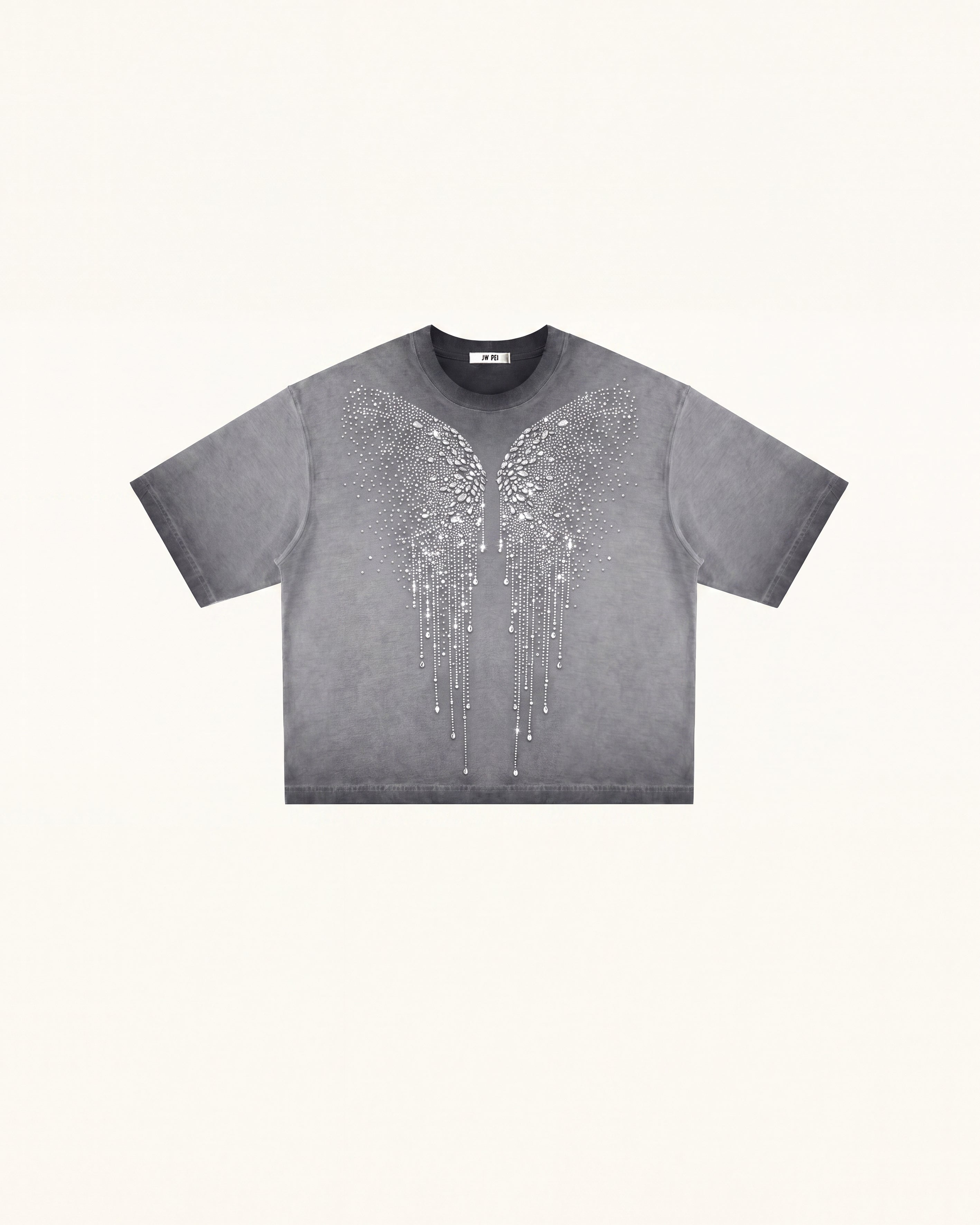 The Angelic Dripping Crystal Wings Tee - Washed Grey | JW PEI