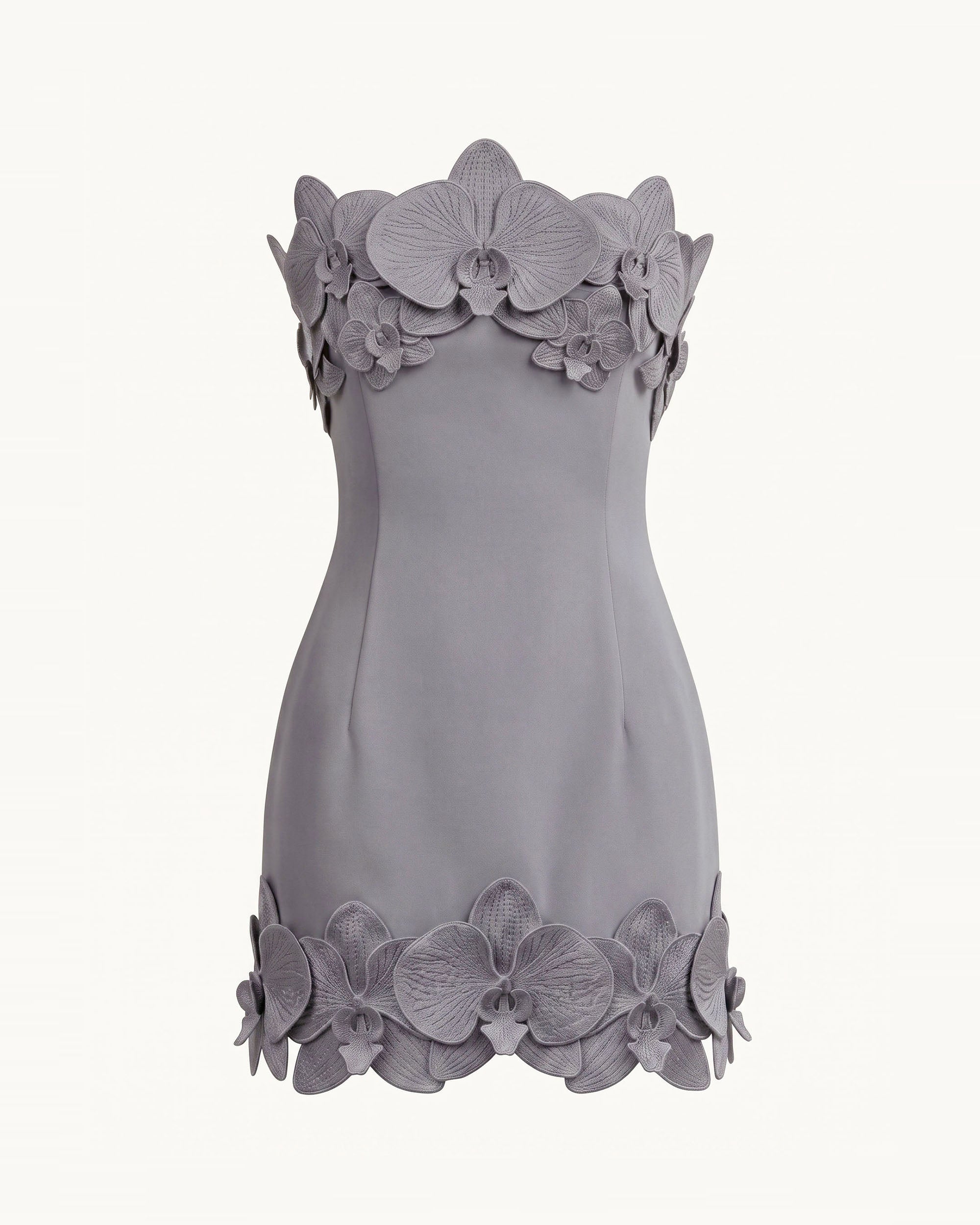 Orchid Trim Strapless Mini Dress - Grey