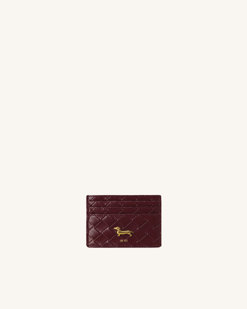 Maeve Woven Dachshund Metal Emblem Card Holder - Dark Cherry Red