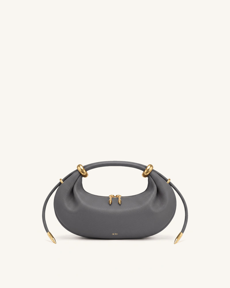 Ellie Metal Ring Embellished Crescent Top Handle Bag - Gray