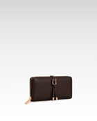 Aria Pebbled Buckle Tassel Zip Wallet – Dark Brown