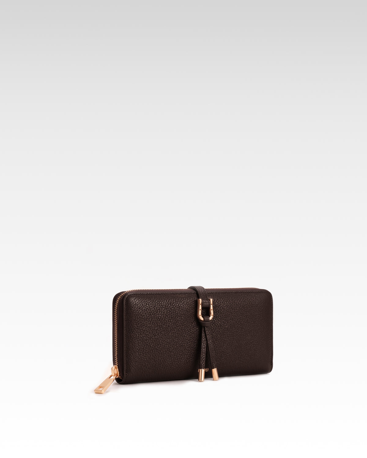 Aria Pebbled Buckle Tassel Zip Wallet – Dark Brown