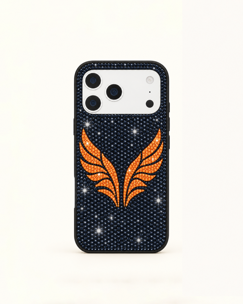 Orange Wings Artificial Crystal Phone Case – Black