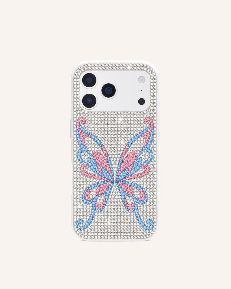 Butterfly Artificial Crystal Phone Case – White