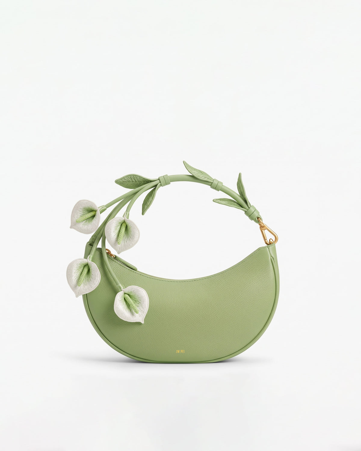 Carly Calla Lily 3D Embroidered Floral Crescent Bag - Green