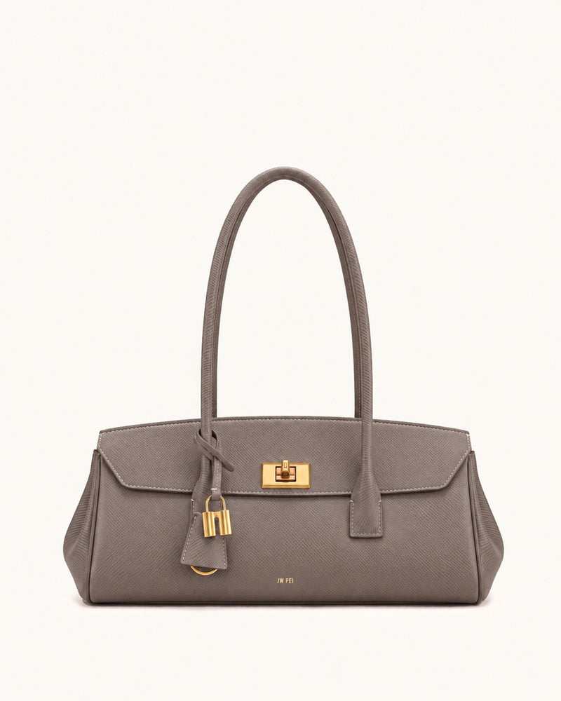 Nerissa Saffiano Flap Turnlock Shoulder Bag - Grey