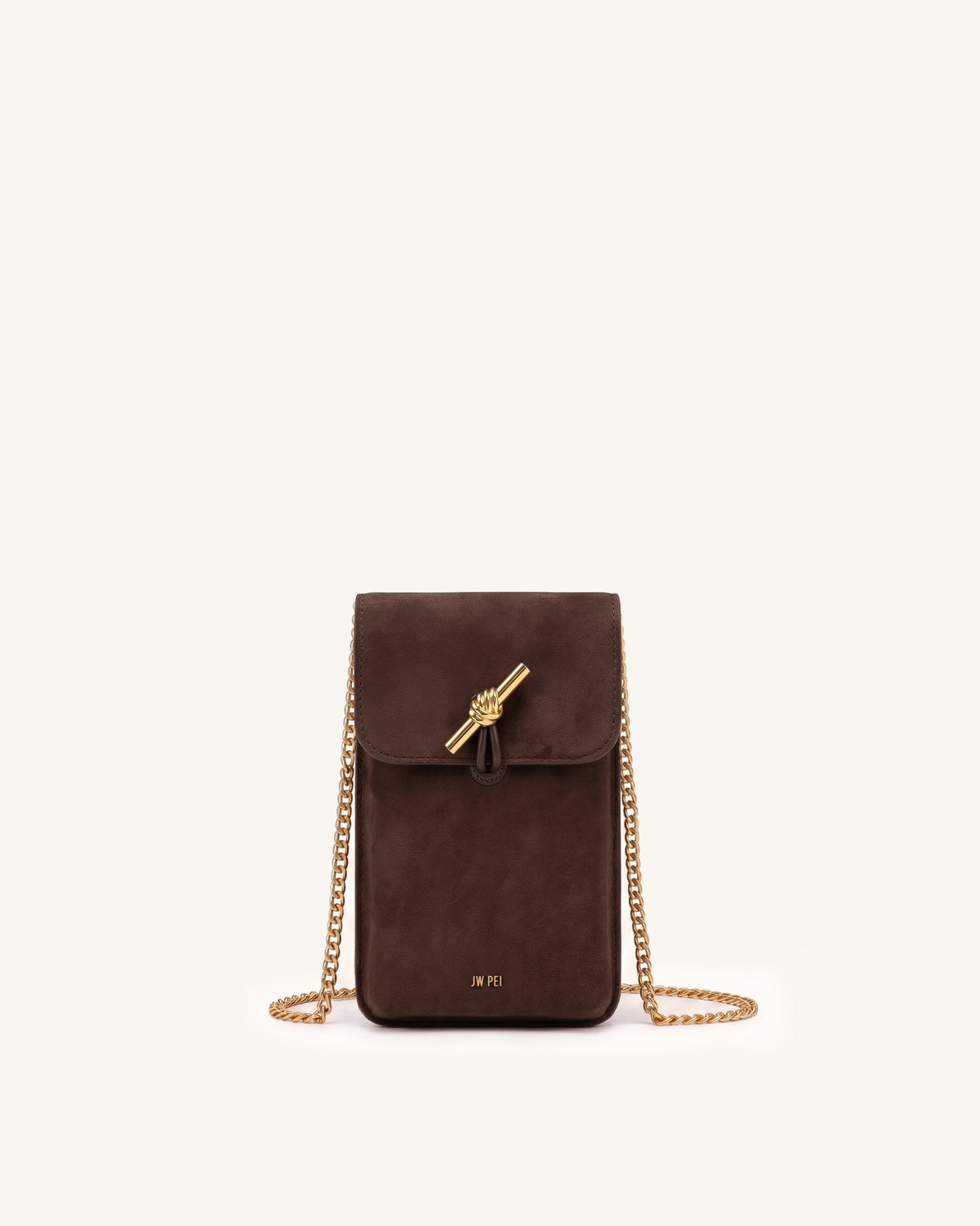 Lena Metal Rope Knot Faux Suede Phone Bag - Brown
