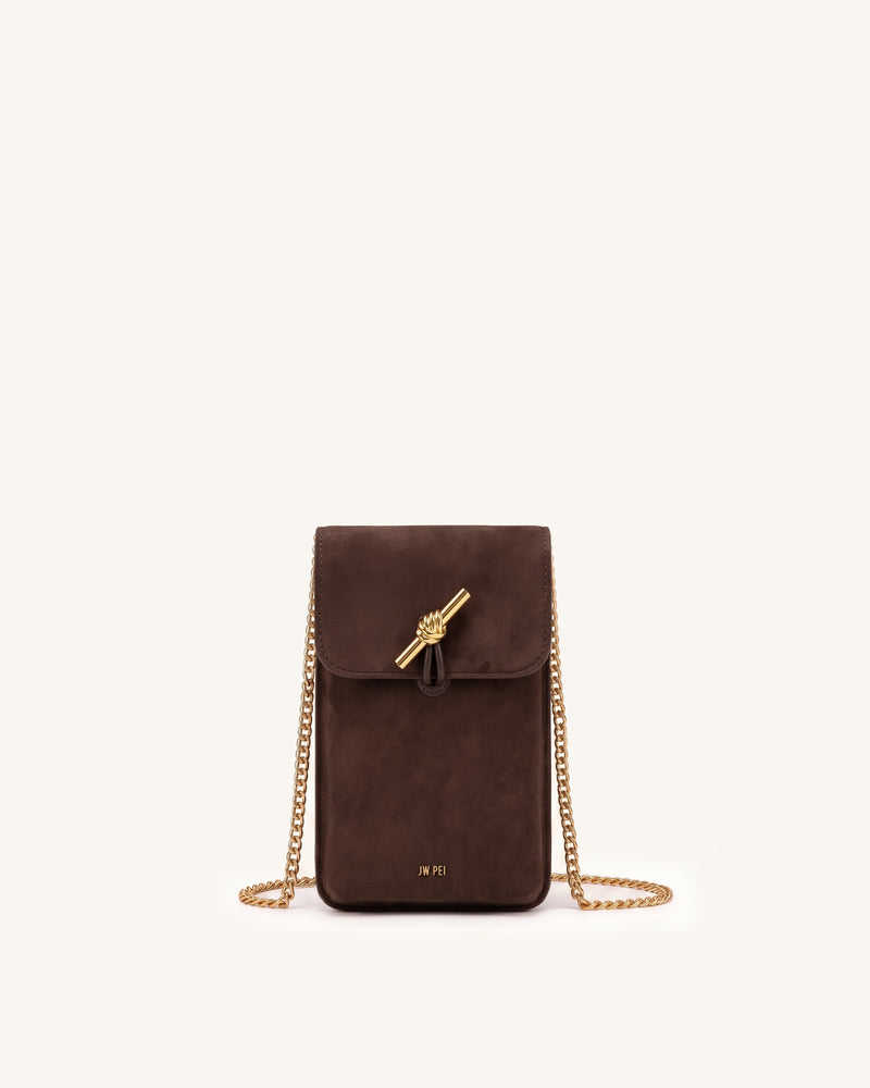 Lena Metal Rope Knot Faux Suede Phone Bag - Brown