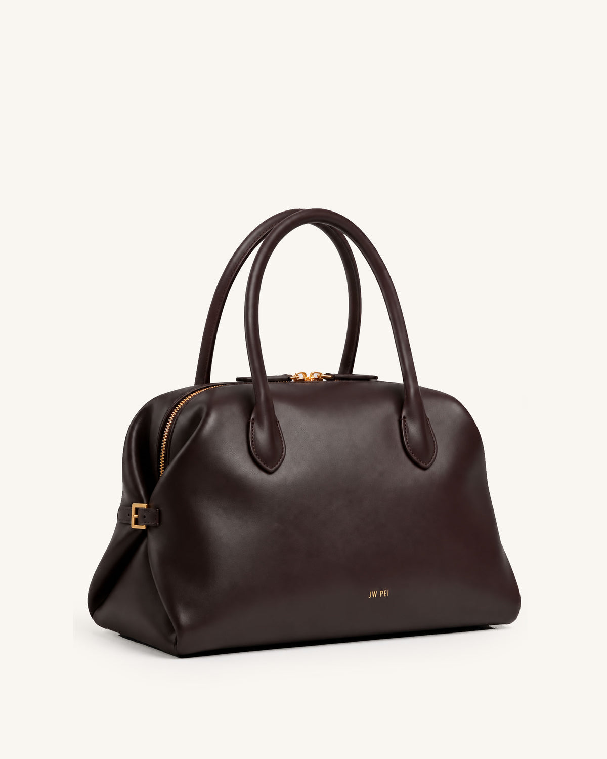Veda Buckled Zip Top Handle Bag – Dark Brown