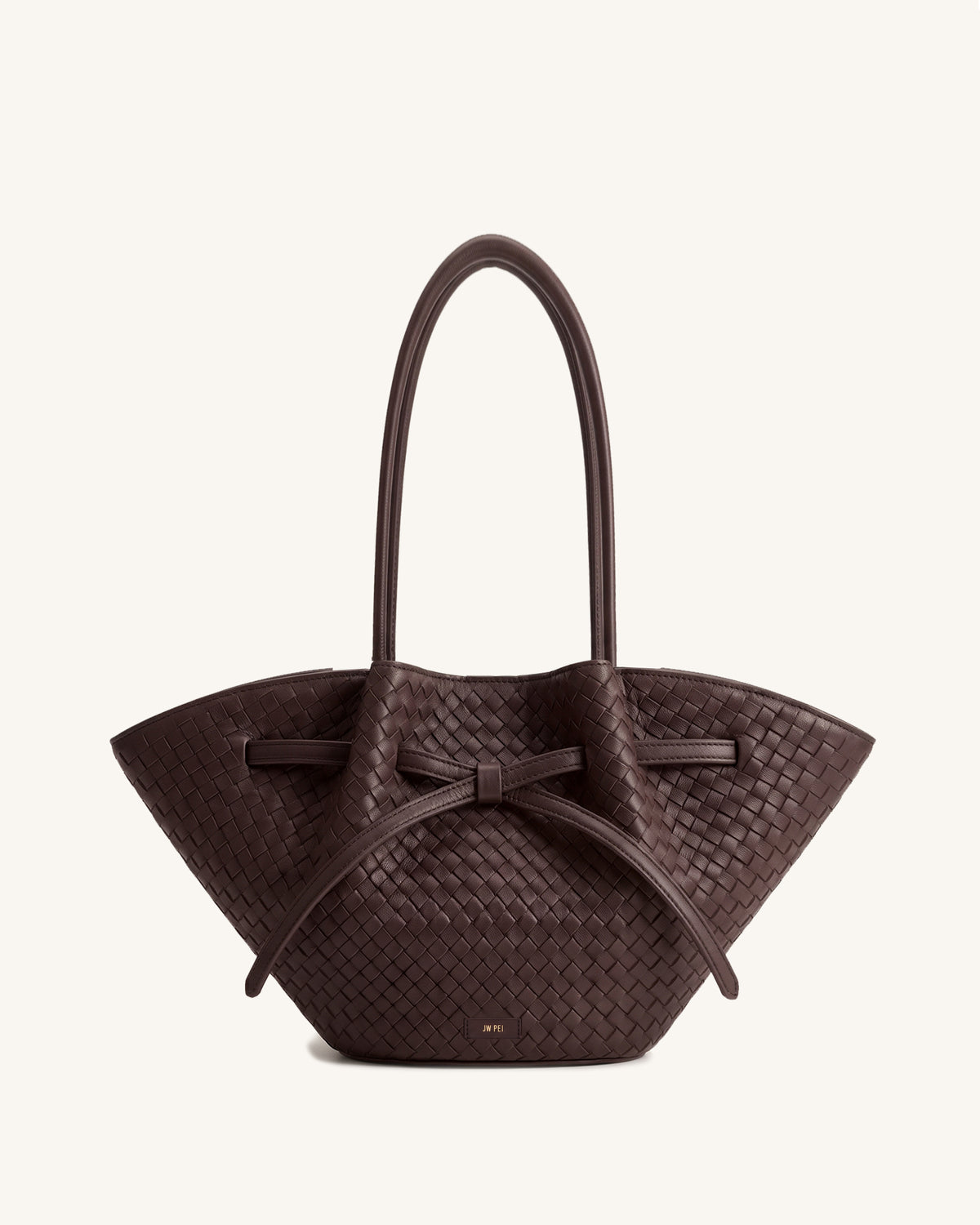 Mabel Woven Bow Tote Bag - Brown