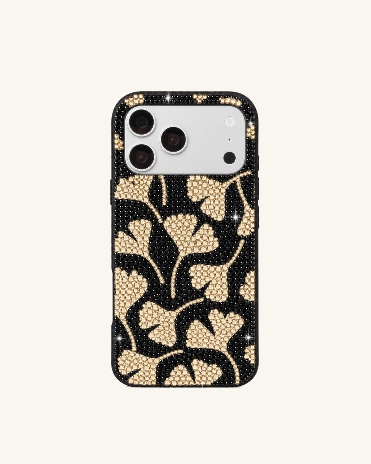 Gold Floral Artificial Crystal Phone Case – Black