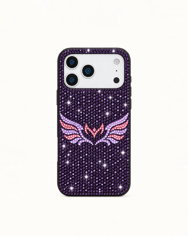 Purple Wing Artificial Crystal Phone Case – Black