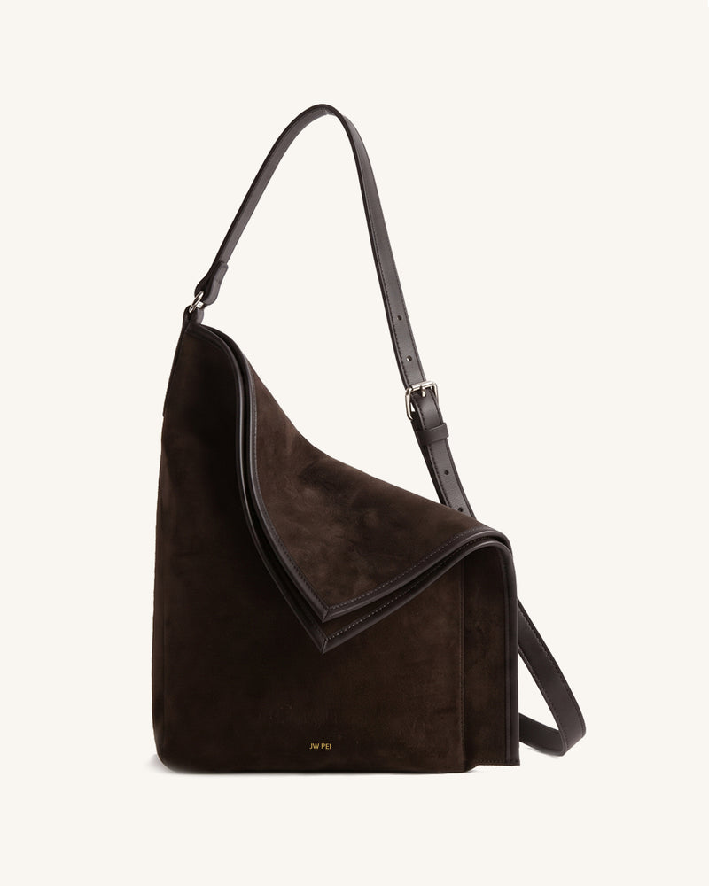 Ava Faux Suede Soft Foldover Shoulder Bag - Brown
