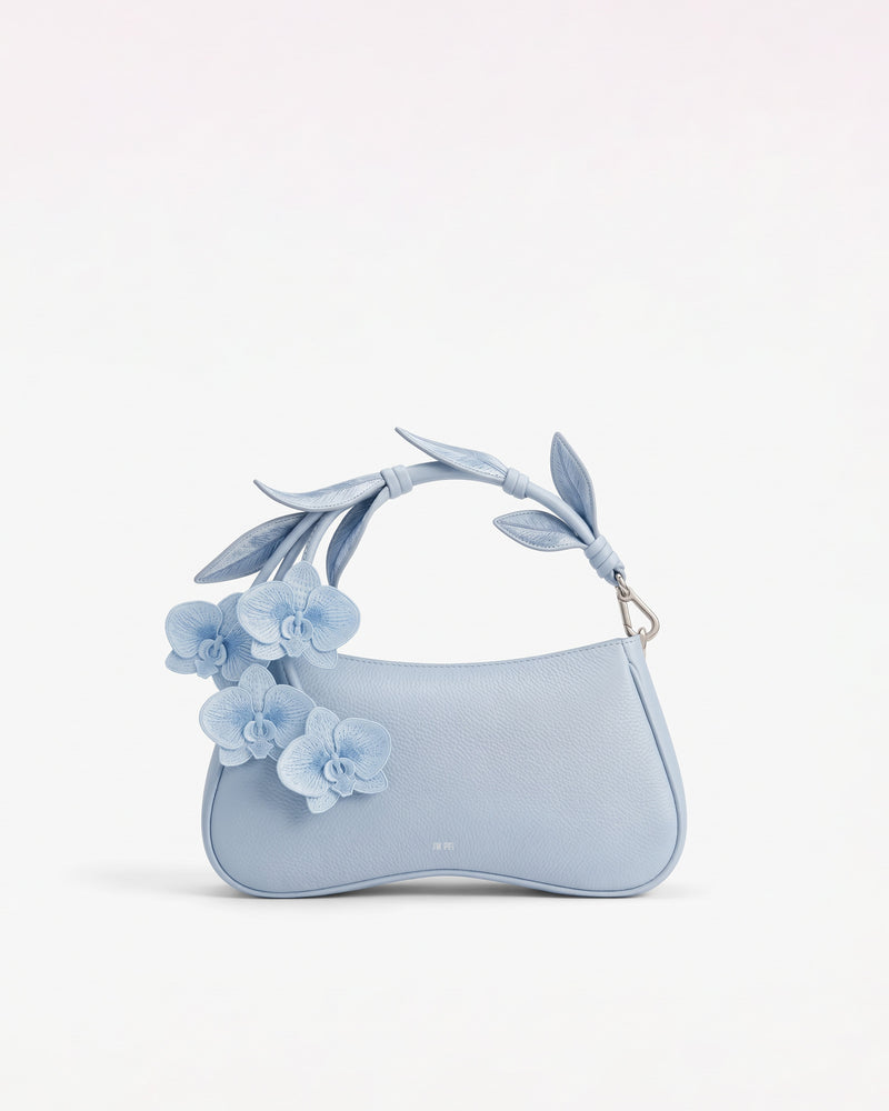 Eva Orchid 3D Embroidered Floral Top Handle Bag – Light Blue