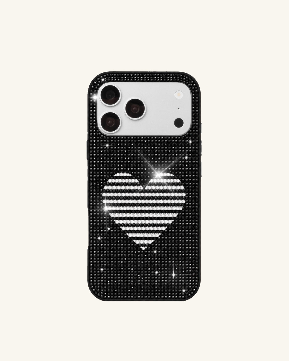 Striped Heart Artificial Crystal Phone Case – Black
