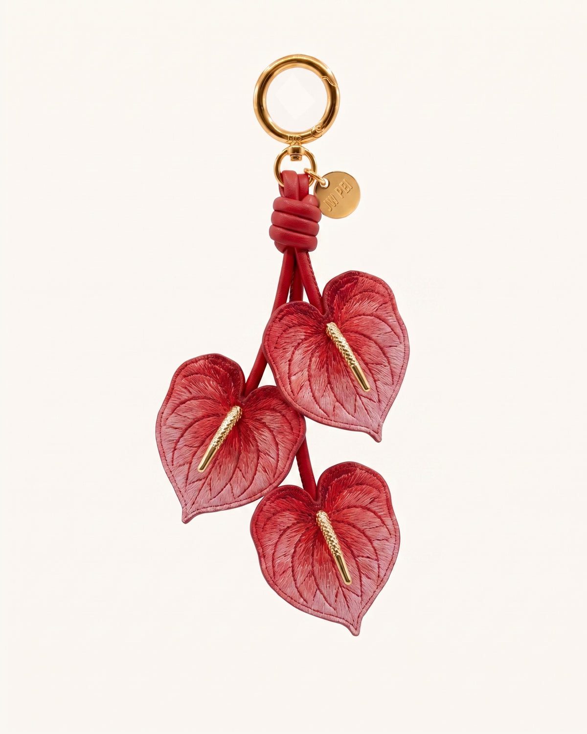 3D Embroidered Anthurium Bag Charm - Red