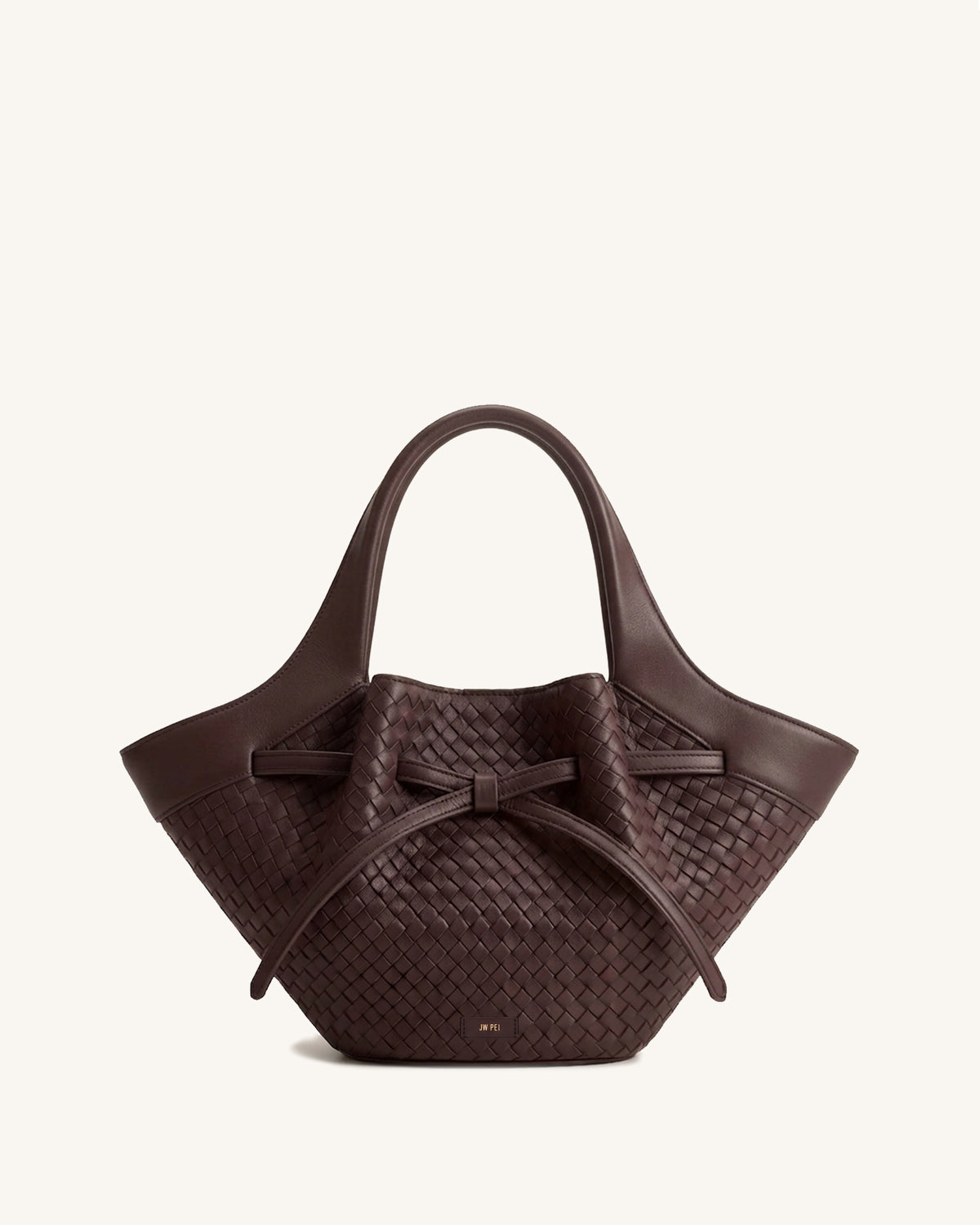 Mabel Woven Bow Shoulder Bag - Brown
