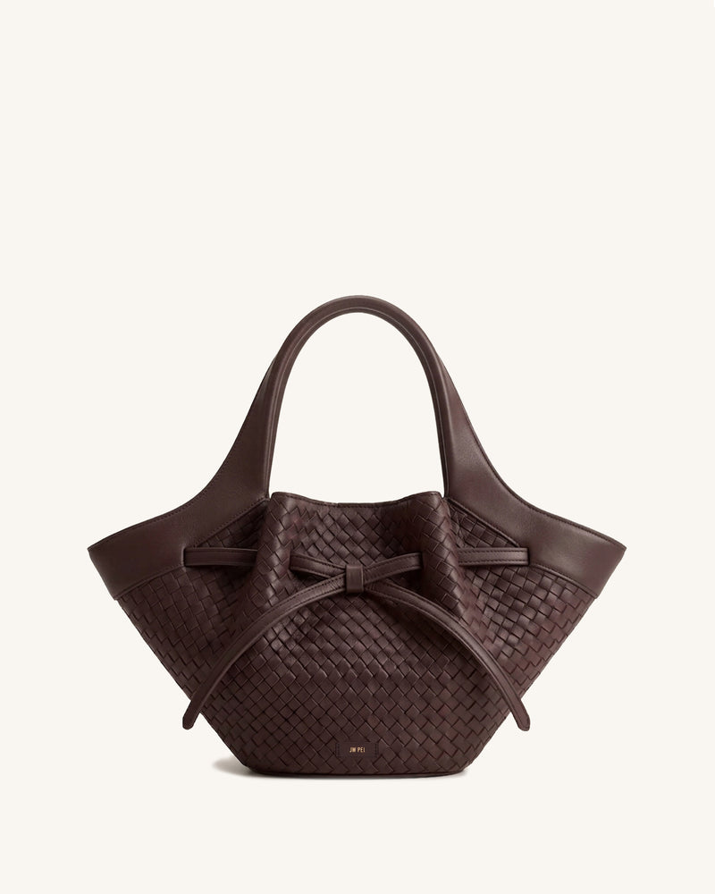 Mabel Woven Bow Shoulder Bag - Brown