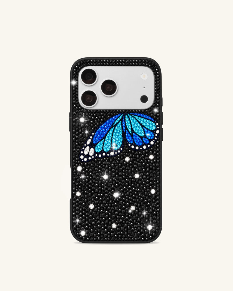 Butterfly Artificial Crystal Phone Case – Black