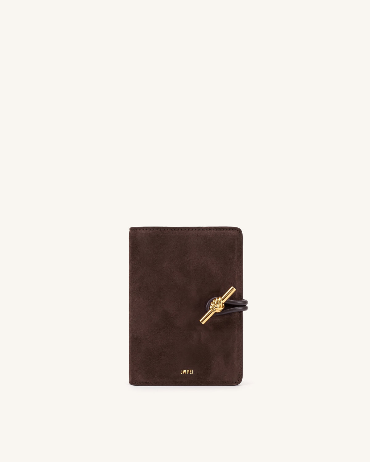 Lena Metal Rope Knot Faux Suede Passport Wallet - Brown