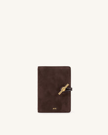 Lena Metal Rope Knot Faux Suede Passport Wallet - Brown