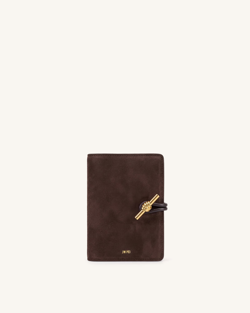 Lena Metal Rope Knot Faux Suede Passport Wallet - Brown