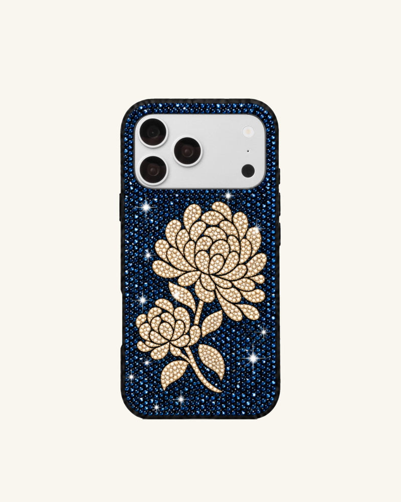 Floral Artificial Crystal Phone Case – Blue