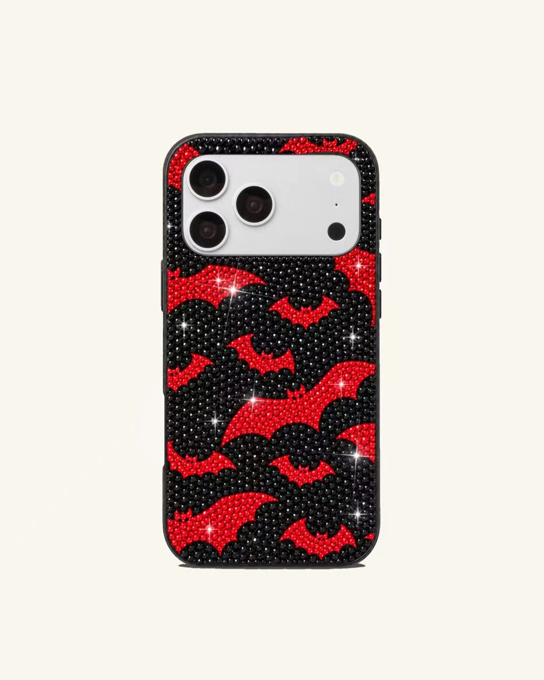 Red Bat Artificial Crystal Phone Case – Black