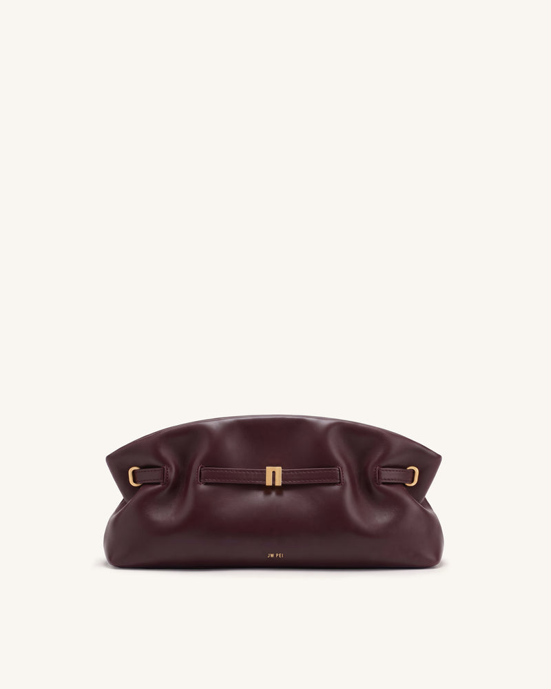 Hana Ruched Metal Clasp Clutch Bag - Burgundy