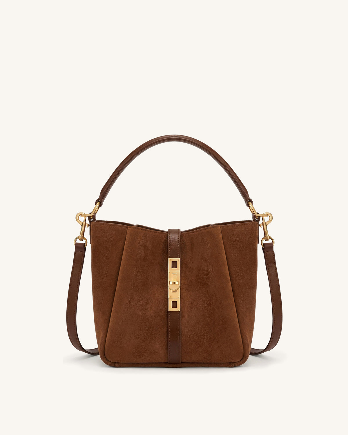 Amara Faux Suede Metal Clasp Bucket Bag - Brown