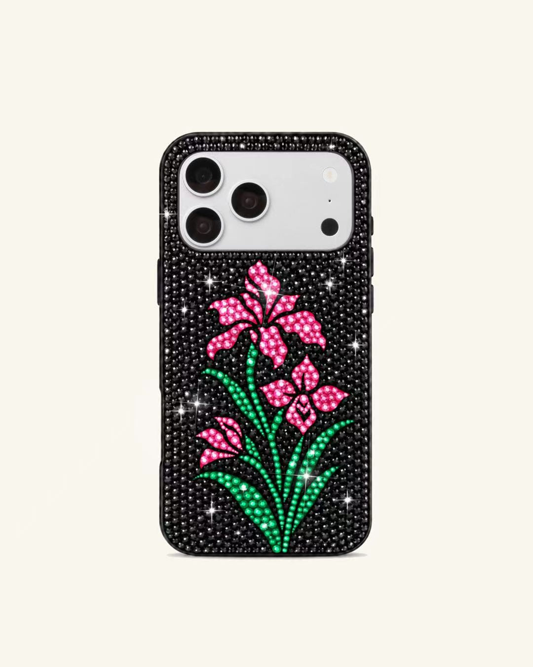 Sparkling Pink Flower Phone Case – Black