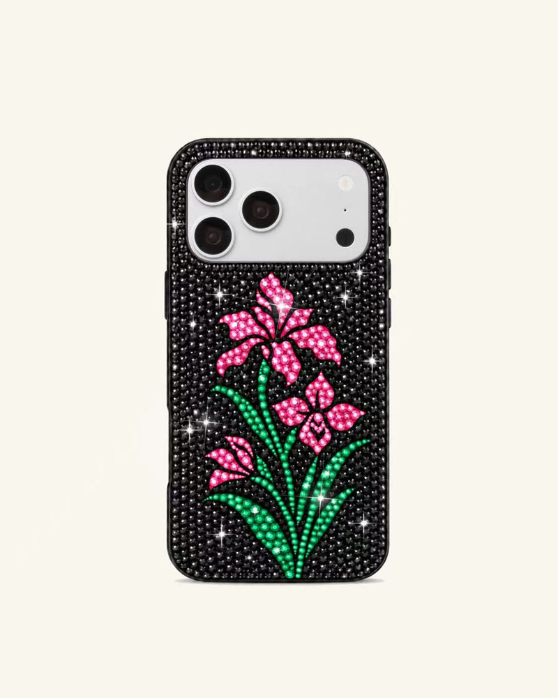 Sparkling Pink Flower Phone Case – Black