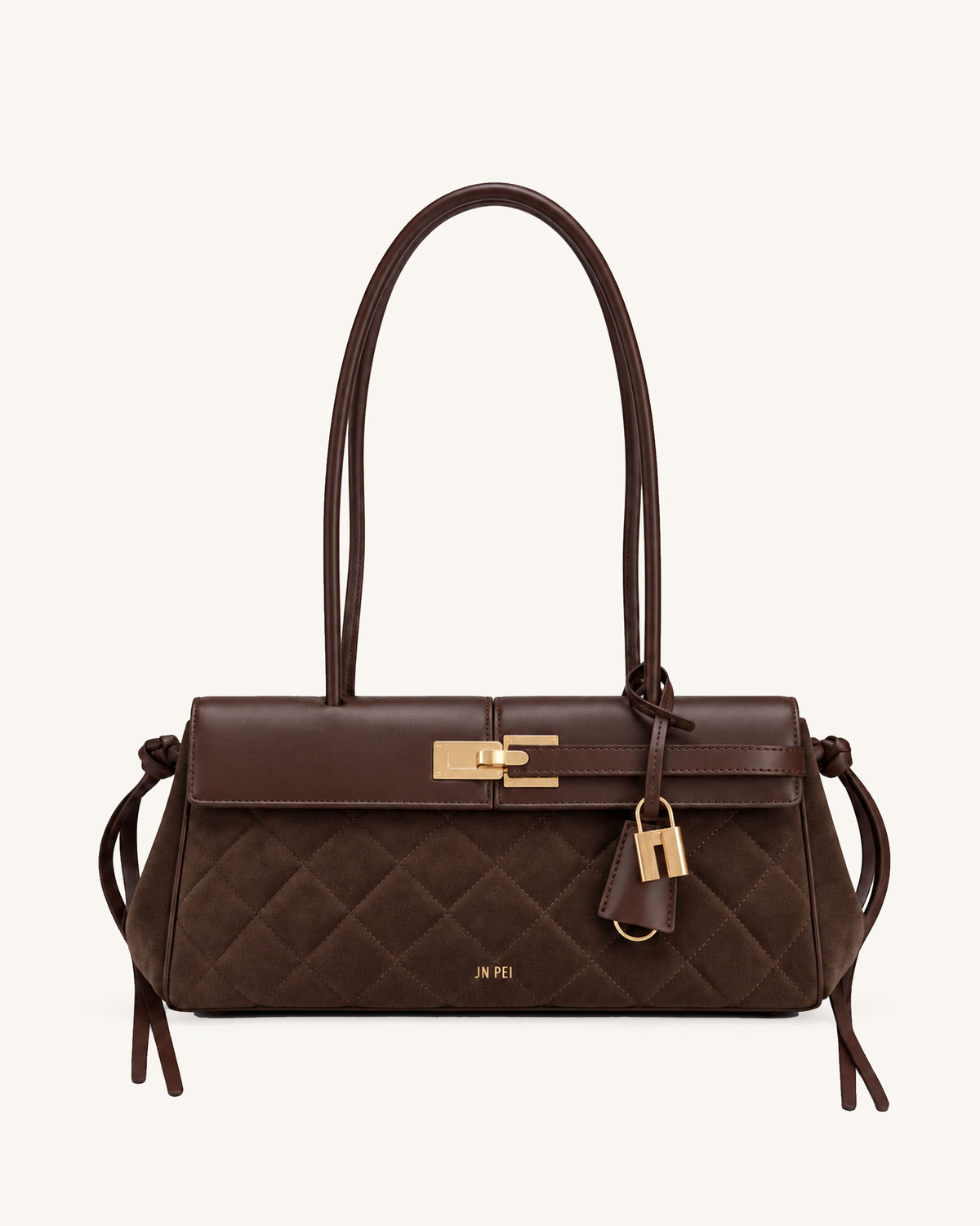 Elise Quilted Belted  Shoulder Bag - Brown