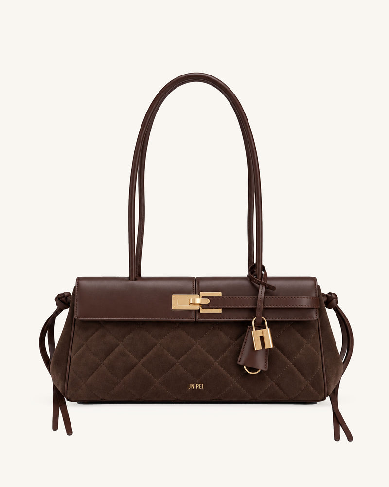 Elise Quilted Belted  Shoulder Bag - Brown