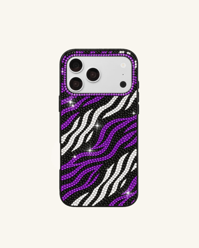Purple Zebra Artificial Crystal Phone Case - Black