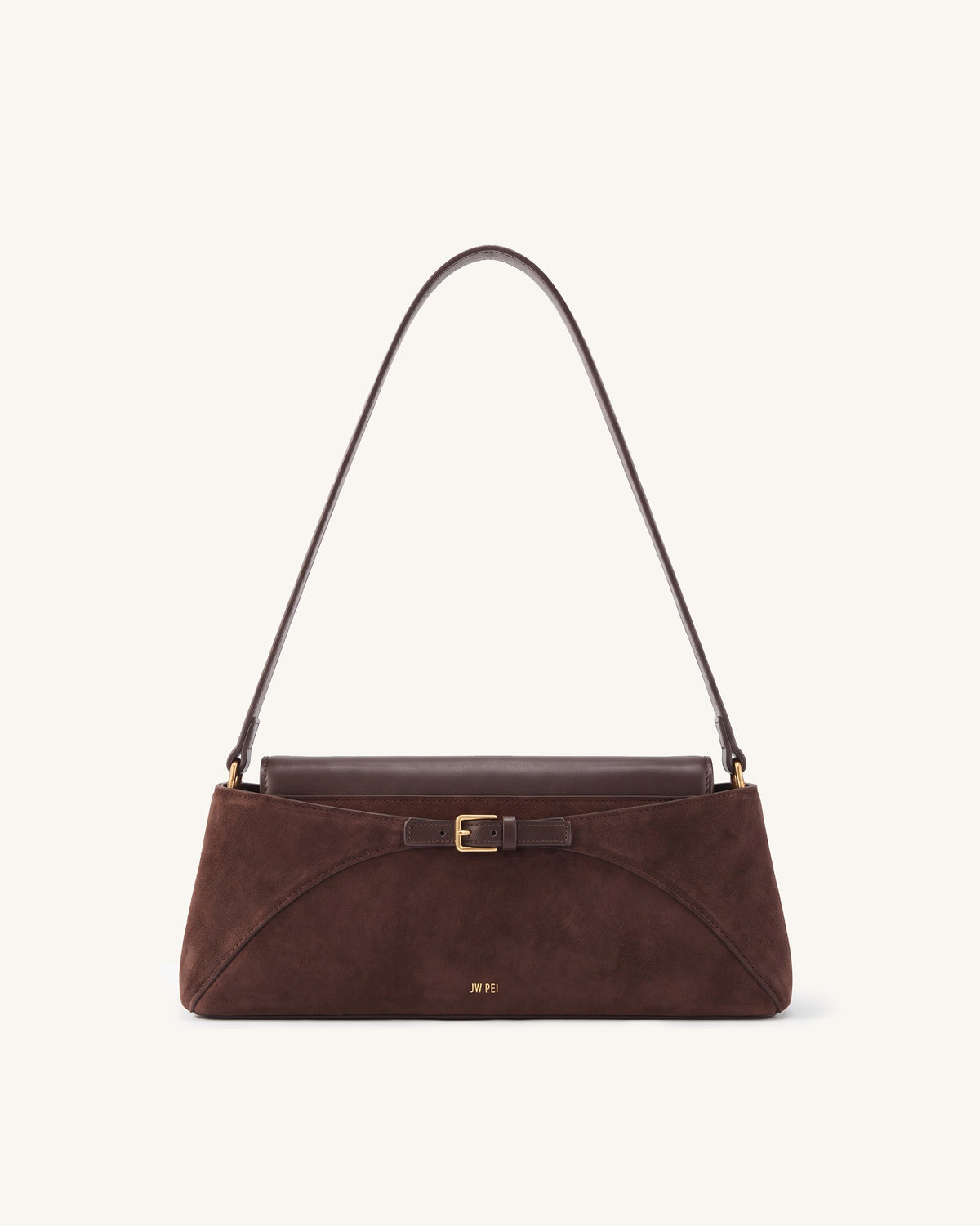 Nadia Faux Suede East-West Buckle Shoulder Bag – Dark Brown