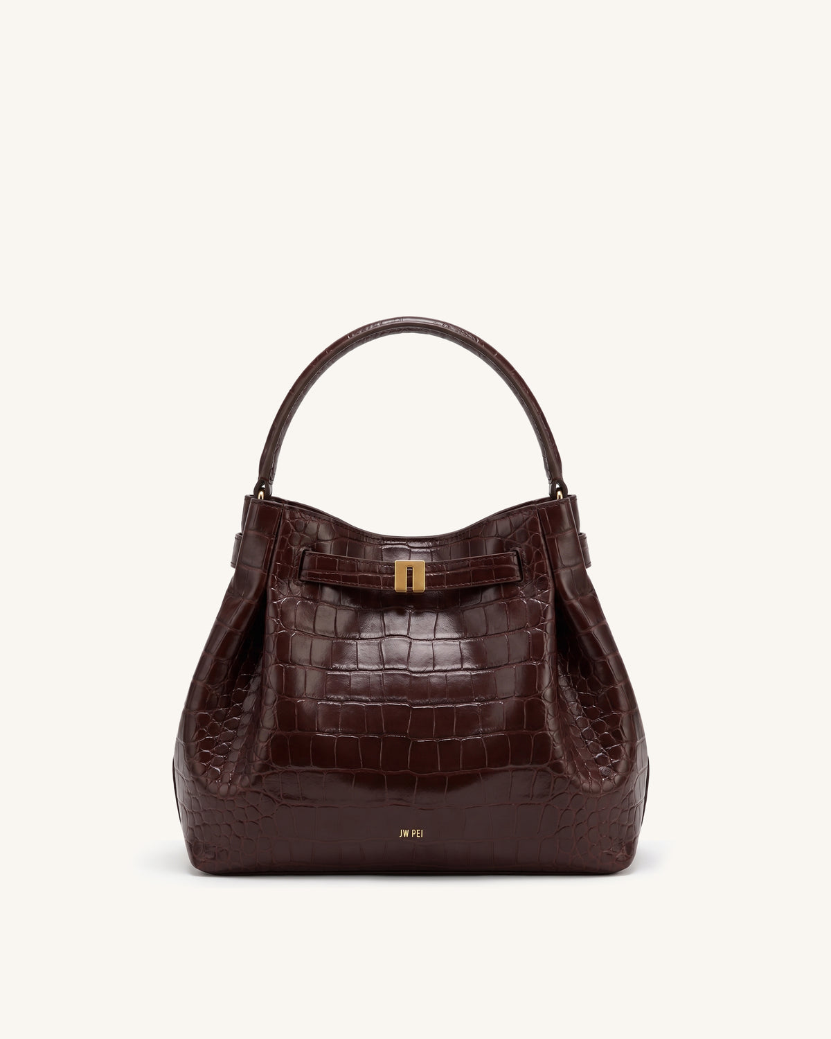 Hana Belted Hobo Bag - Dark Brown Croc