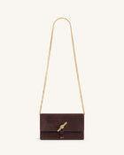 Lena Metal Rope Knot Faux Suede Chain Crossbody Wallet - Brown