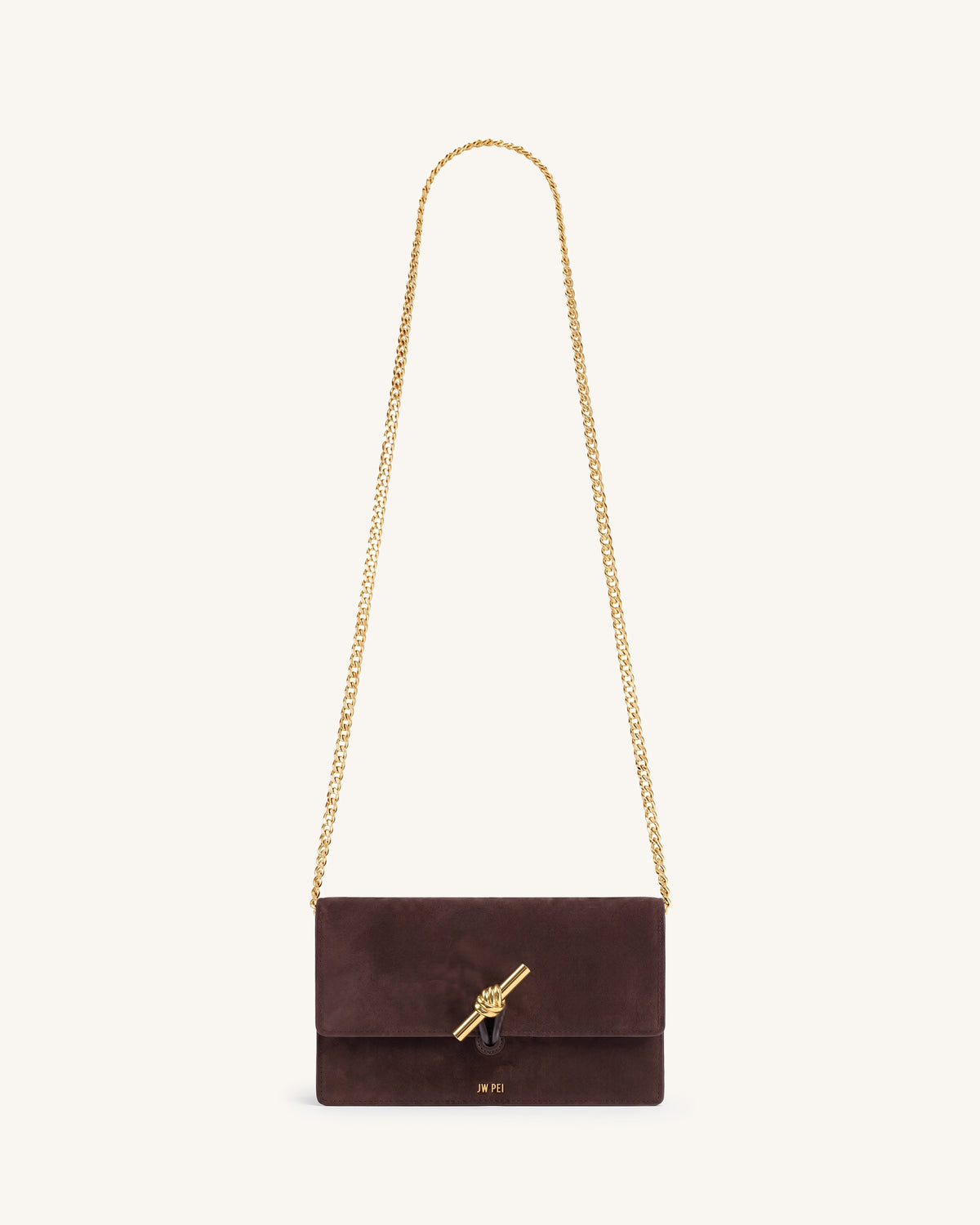 Lena Metal Rope Knot Faux Suede Chain Crossbody Wallet - Brown
